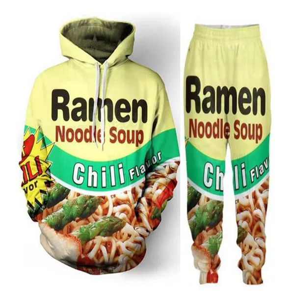 Partihandel ----- Ramen Nudelsoppa 3d ALLA OVER PRINT TRACKSUITS HOODIE / SWEATSHIRTS + JOGGERS Byxor kostym Kvinnor Män Y25