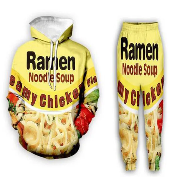 Nouveau Hommes / Femmes Soupe De Nouilles Ramen Drôle Impression 3D Survêtements De Mode Ras Du Cou Hip Hop Sweat Et Pantalon 2 Pcs Ensemble Hoodies TZ07