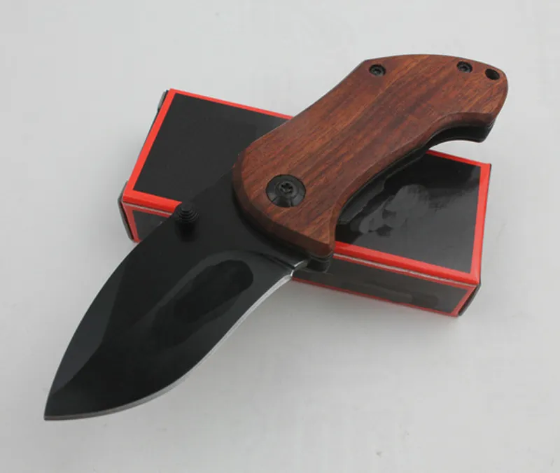 DA33 Küçük Hayatta Kalma Katlanır bıçak bıçağı 440C Siyah Damlama Noktası Bıçakları Ahşap + Çelik Saplı arka klipsli yürüyüş araçları bıçakları