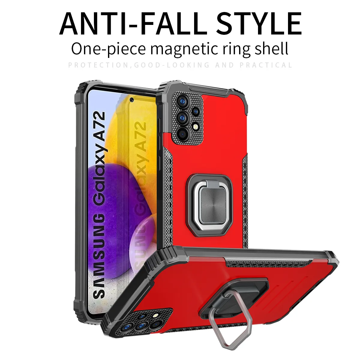 Magnetic Metal Ring Stand Armor Shockproof Cases For Samsung Galaxy A72 A52 A12 A32 4G 5G TPU Frame Aluminum Alloy Back Cover