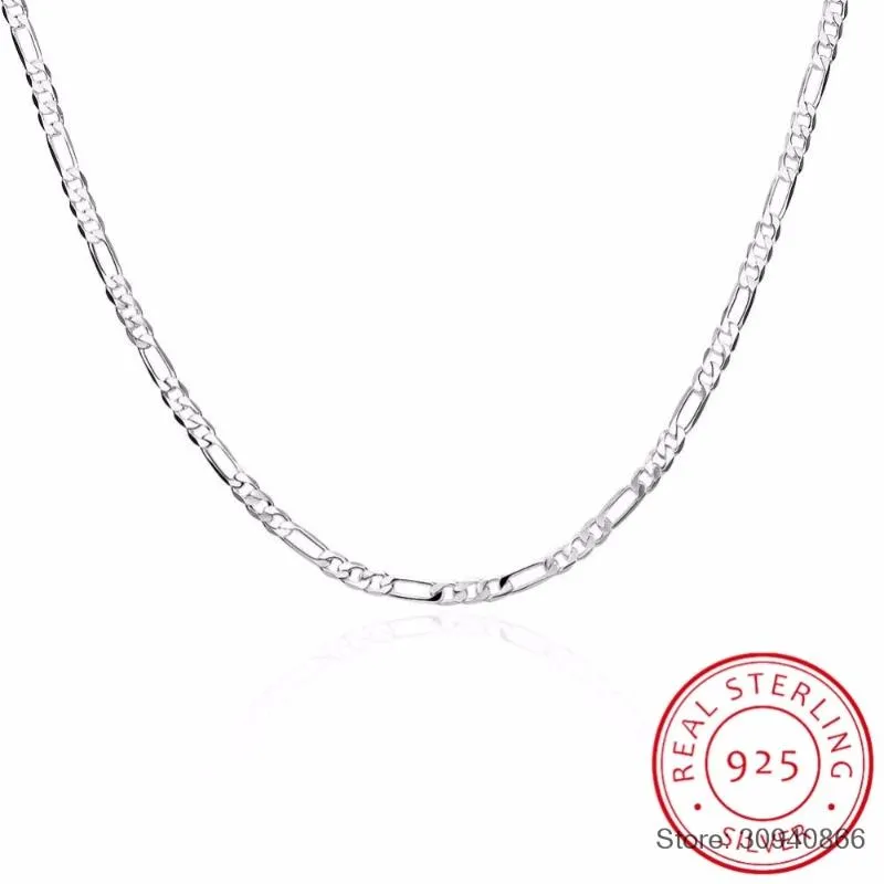 8 Sizes Available Real 925 Sterling Silver 4MM Figaro Chain Necklace Womens Mens Kids 40/45/50/60/75cm Jewelry kolye collares