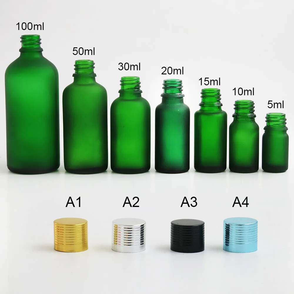 20st frostat grön eterisk olja Kosmetisk flaska 10 ml 20 ml 50 ml 100 ml Litet tomt glas med aluminiumskruvlock