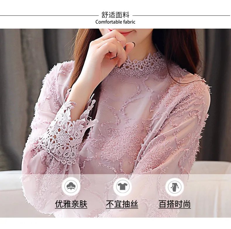 Winter Lace Chiffon Blouse For Women Plus Size, Long Sleeve Winter Lace Chiffon Blouse For Women Plus Size, Long Sleeve