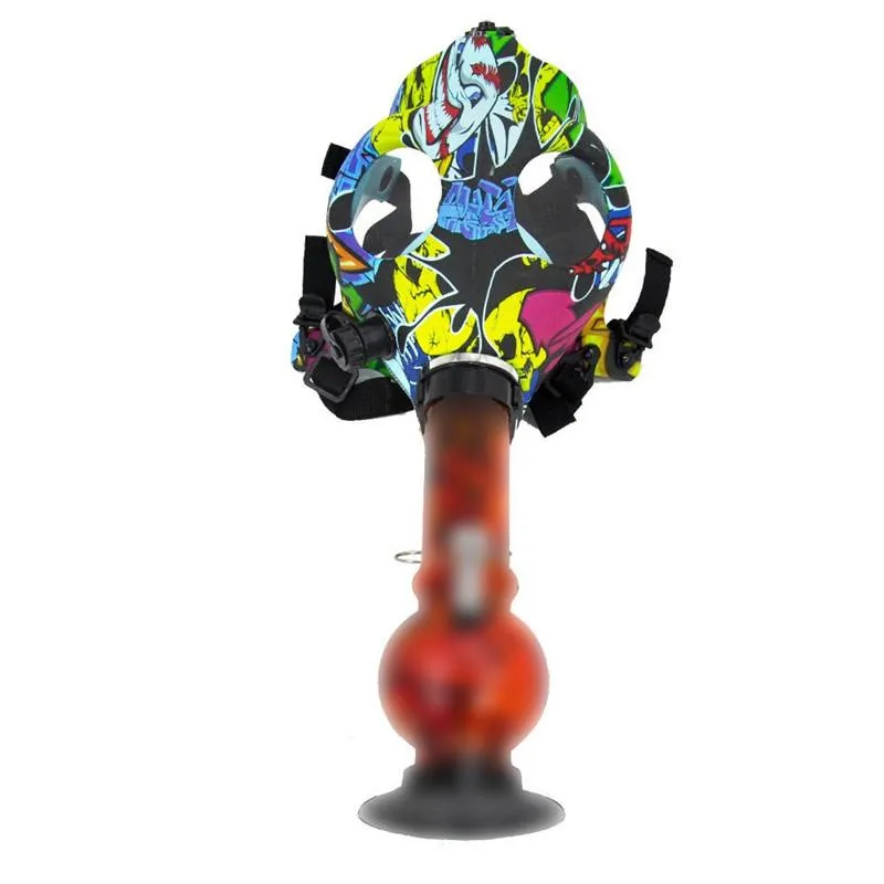 Narguilé silicone masque multicolore bong avec tuyau de fumer en acrylique accessoires de fumée de plate-forme pétrolière en verre pour la vente en gros au détail