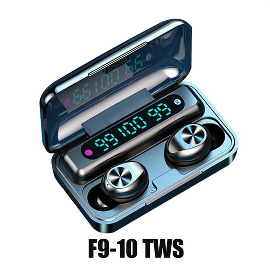 F9-10 TWS Wireless Bluetooth 5.0 Fones de ouvido Invisible Earbuds Watch estéreo LED Ruído Cancelando auriculares com 3 LED PowerA15A27A13