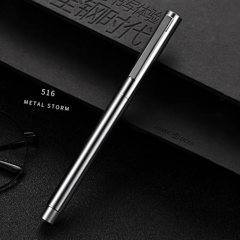 Hongdian المعادن الفولاذ المقاوم للصدأ نافورة القلم غرامة المنقار 0.4 ملليمتر مشرق الفضة ممتازة الكتابة هدية الحبر القلم لمكتب الأعمال المنزل T200115