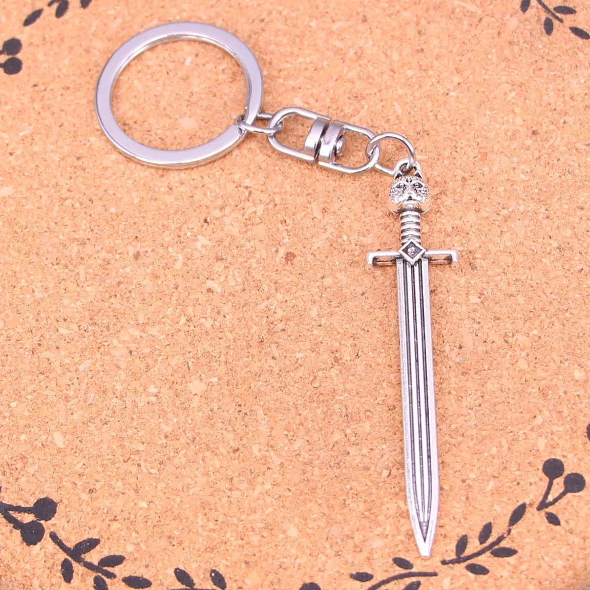 Fashion Keychain 66*15mm sword cat Pendants DIY Jewelry Car Key Chain Ring Holder Souvenir For Gift