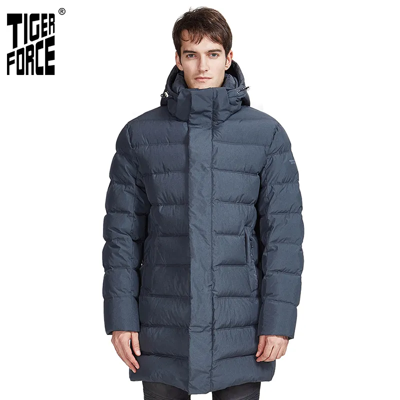 TIGER FORCE Nueva chaqueta de invierno para hombre Gris oscuro largo Grueso Forro informal de negocios estampado Marcadores cálidos hombre Parka 70734 201214