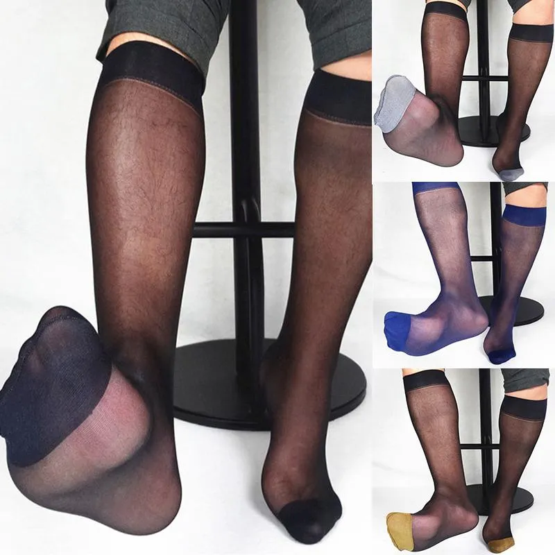 Calcetines para hombres 1 par de pies de tubo medio Seda Seda de alta seda Transpirable High Softy Softy Business Stockings Black Gold Blue