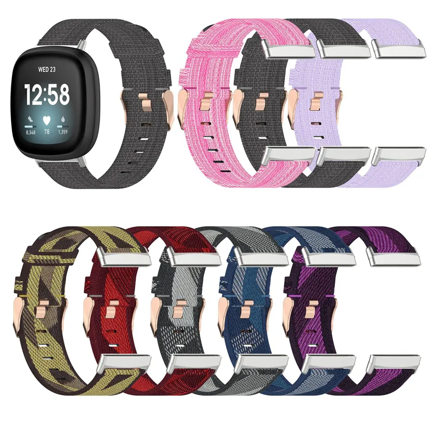 Colorful Nylon Smart Watch Strap 24mm Replacement For Fitbit Versa 3 ...