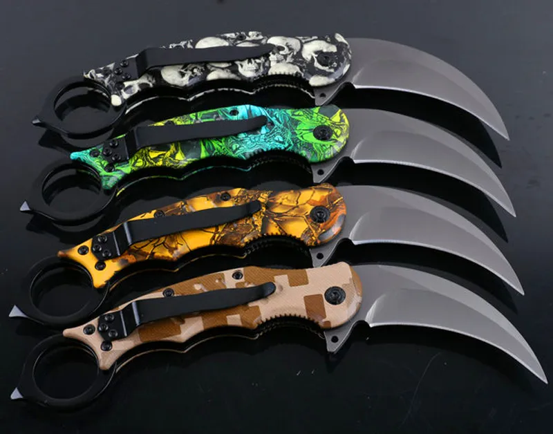 最高品質FA33折りたたみブレード爪ナイフ440CチタンコートブレードアルミニウムハンドルKarambit EDCポケットナイフ小売箱パッケージ