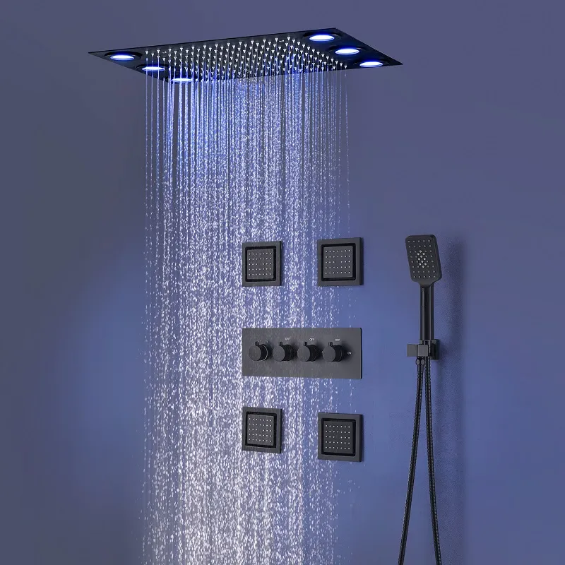 Columna de ducha termostática cascada de níquel baño ducha grifo panel de  ducha con chorros de masaje bañera canalón-oro