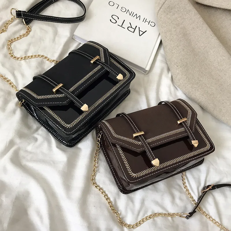 Luxury- Women's New Fashion Korean-Style Chain Messenger Bag Square Sling Bag Retro Enkel Axel