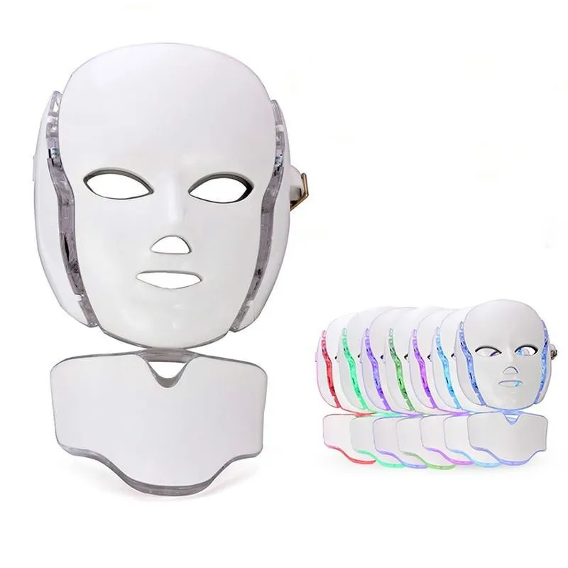 7 LED Light Therapy Face Beauty Machine LED Facial Neck Mask med mikrourent för hudblekningsenhet DHL Free Shipping