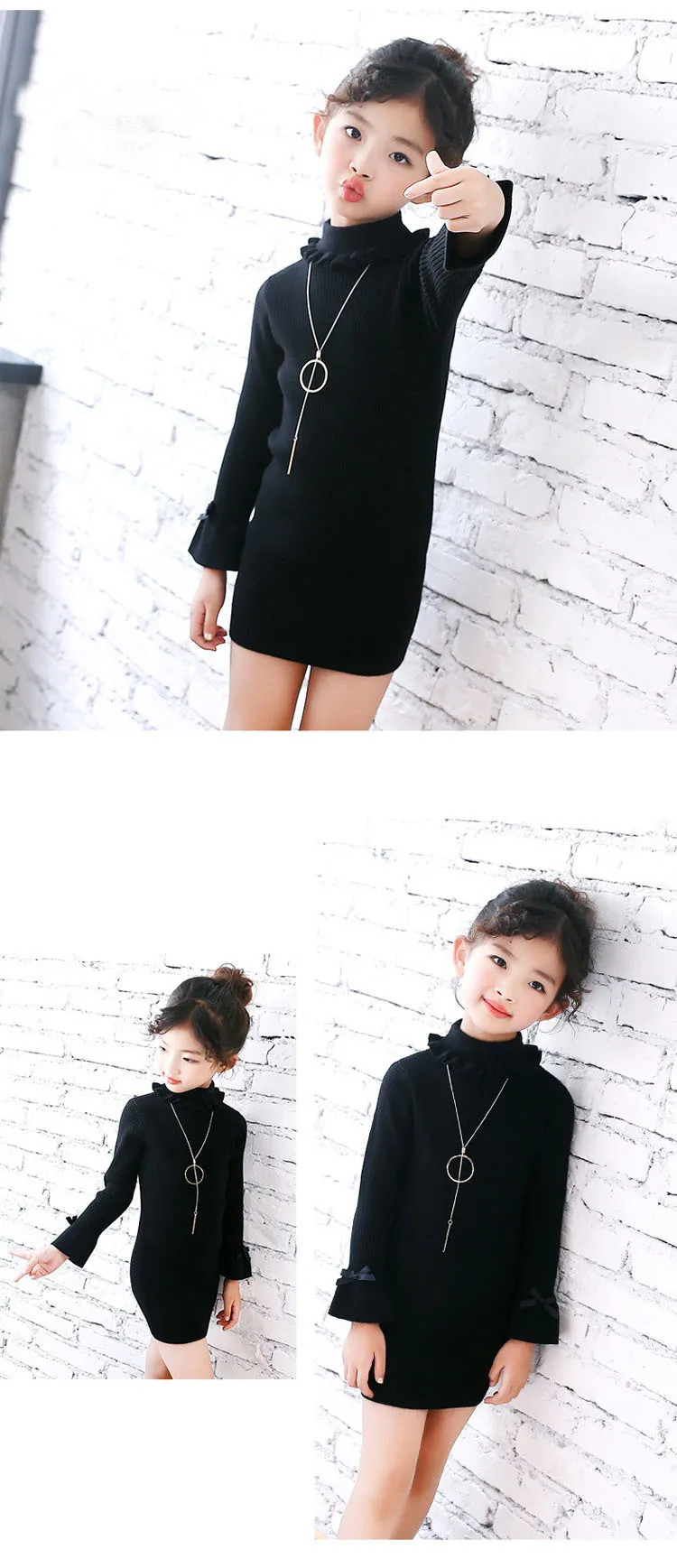 High Neck Knitted Sweater Sweater Dress For Girls Long