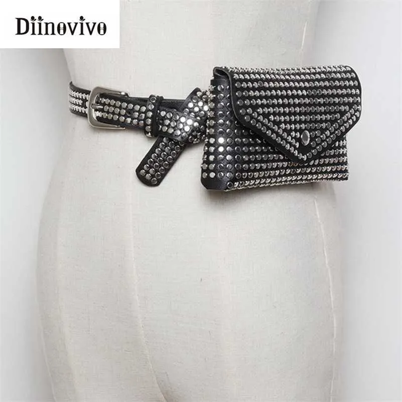 Diinovivo Fashion Rivets Pack Pack de luxe Designer Fanny Pack Small Femmes Sac de taille Pouche de téléphone Punk Belt Purse WHDV0632 220112