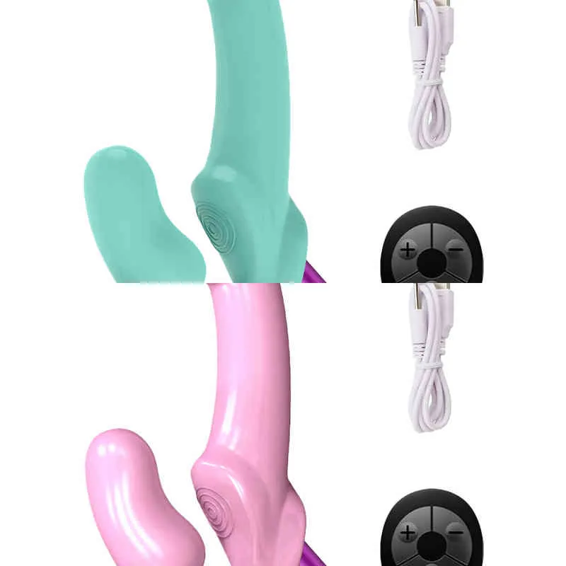 무선 Strapless Strapon Dildo Vibrator 여성 10 속도 더블 진동 G Spot Sex Toys 여성용 커플 전립선 마사지 0216