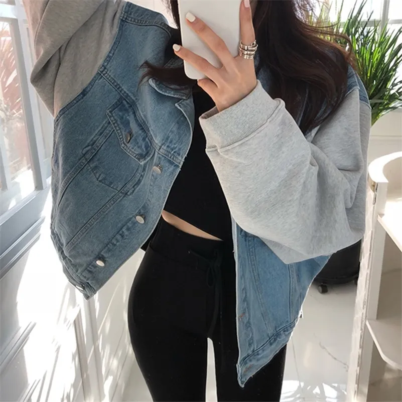 Colorfaith New Autumn Winter Women Denim Jackets Patchwork Turn-down Collar Outerwear High Street Fashionable Jeans LJ201021