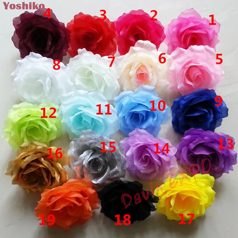 50pcs soie multicolore 10cm rose fausse tête de fleur de mariage maison décoration de Noël bricolage couronne artisanat ornements fleurs artificielles Y200111