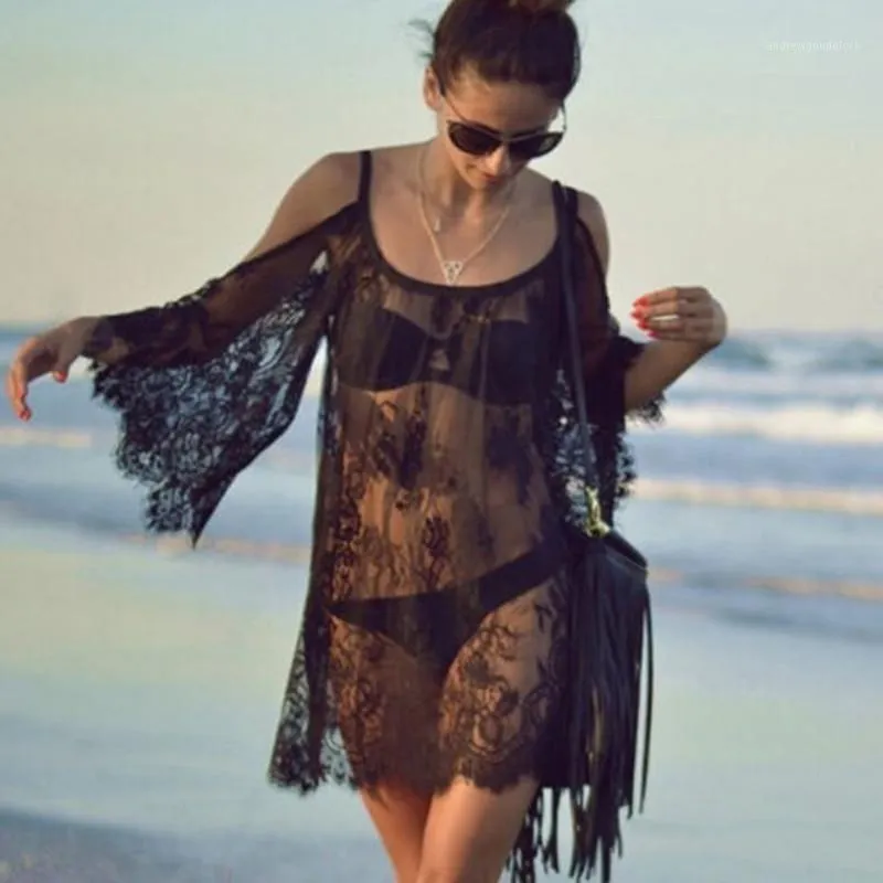 Sarongs kvinnor ren mesh bikini baddräkt täcker badkläder kaftan strand saya de praia robe plag1