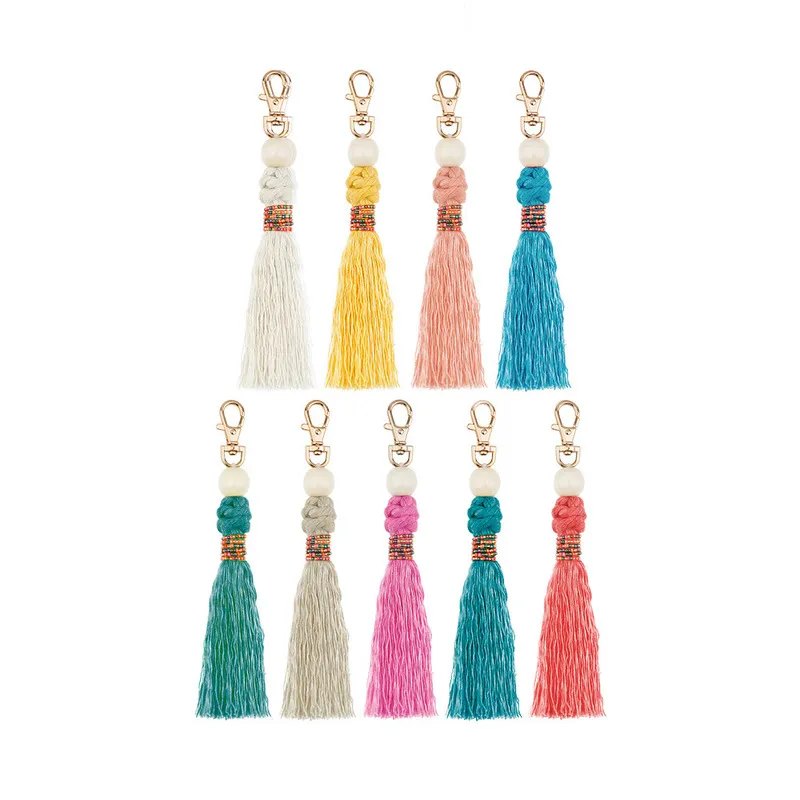 Retro DIY Weave Tassel bag hangs handmade knot beads key ring holders fashion jewelry will and sandy