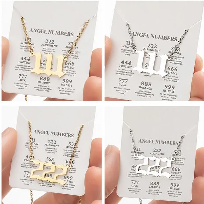 Angel Numbers Necklace For Women Gold Plated Stainless Steel Dainty 111- 999 Pendants Choker Chain Numerology Necklaces Jewelry with Gift Card