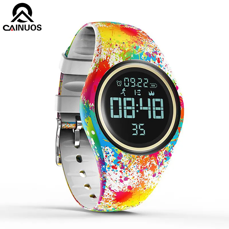 Caina's kleurrijke slimme horloge bewegingsdetectie digitale slim sport fitness vrouwen mode waterdichte stappenteller creatieve horloges 201114