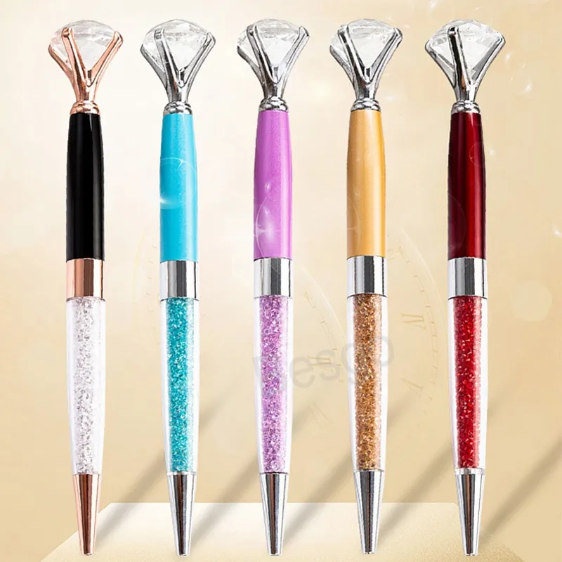 Grande diamante Ballpoint Metal Crystal Ballpoints Student Escrita Pen Office Publicidade Signature Pens School Material 15 Cores BH5850 TYJ