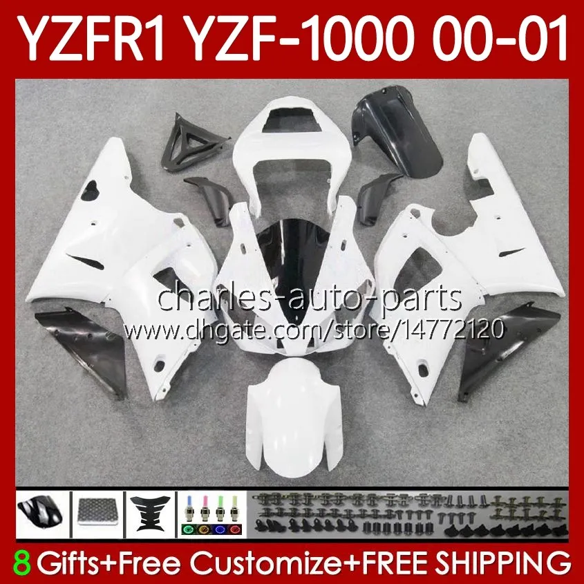 Corps de moto pour YAMAHA YZF-1000 YZF R 1 1000 CC YZF-R1 00-03 Carrosserie 83No.35 Blanc brillant YZF R1 1000CC YZFR1 00 01 02 03 YZF1000 2000 2001 2002 2003 Kit de carénages OEM