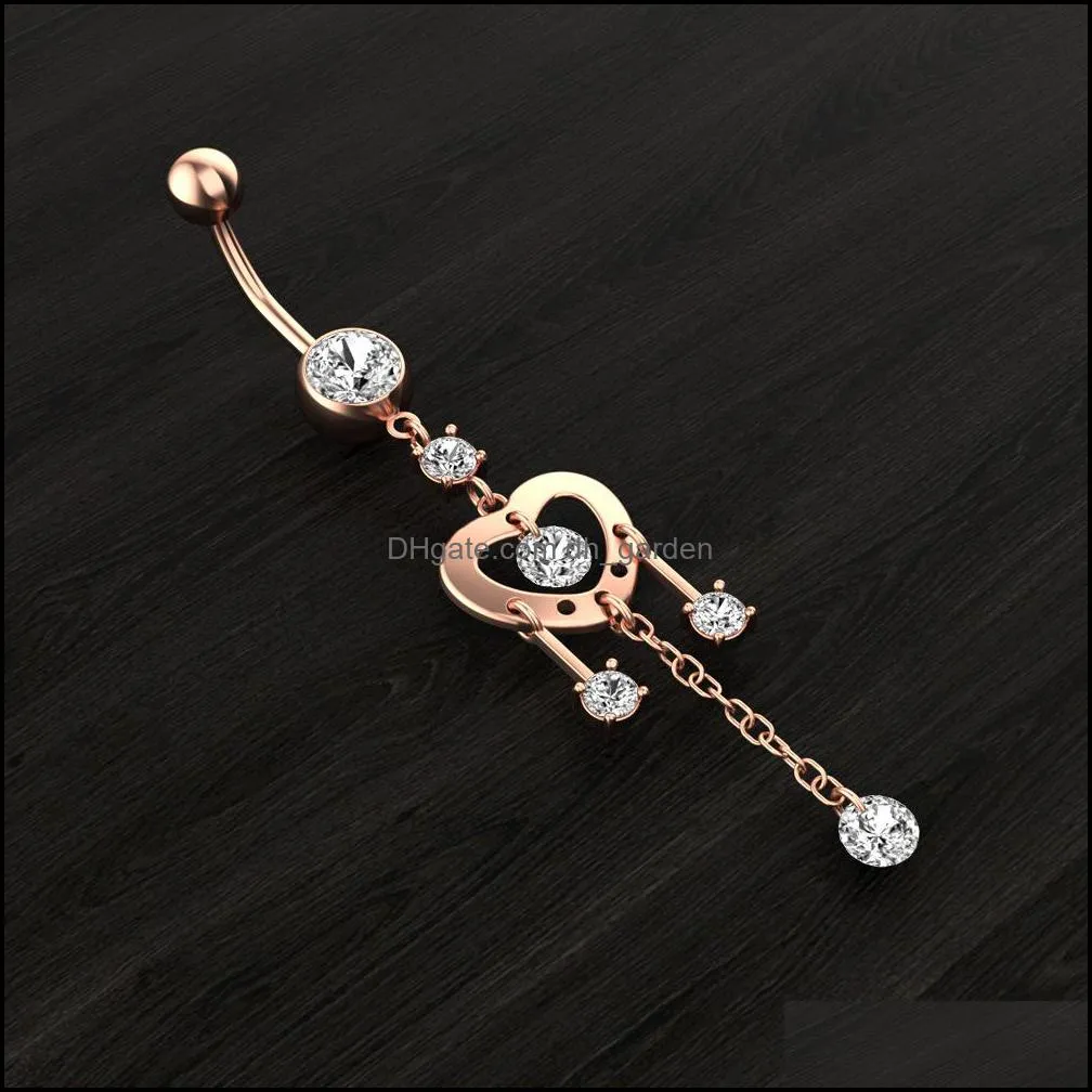 Surgical Steel Crystal Belly Button Piercing Ring 14G Rosegold Flower Belly Ring Cute Navel Piercing Dangle Heart Belly Ring Lot