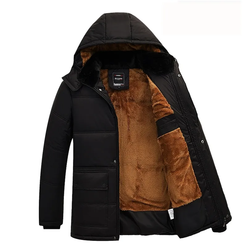 Hooded Parka Jacket Mens Warm Winter Coat With Fleece Lining