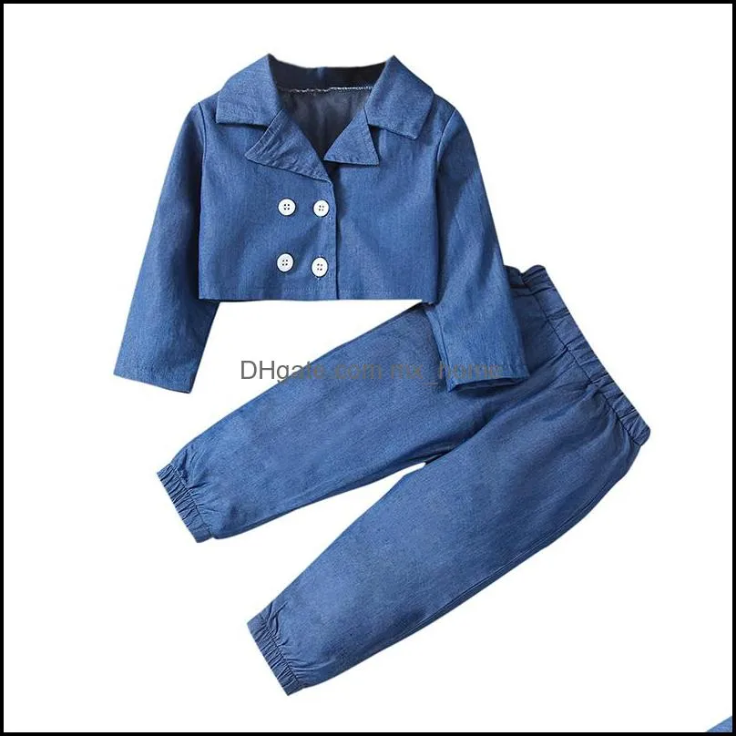 Clothing Sets Baby & Kids Baby, Maternity Girls Denim Outfits Children Turn-Down Collar Tops+Pants 2Pcs/Set Spring Autumn Fashion Boutique C