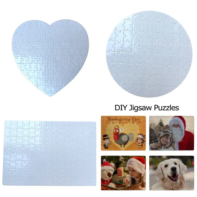 Sublimacja Blank Puzzle Serce Okrągły A4 Pusta Jigsaw DIY Craft Cartrin Transfer Puzzle Puzzle Walentynki Dnia Urodziny Prezenty