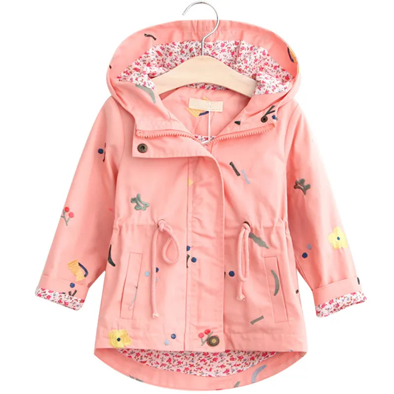 Meninas bebê menina windbreaker jaqueta miúdos flor bordado manga comprida windbreaker jaqueta outono primavera jaqueta criança lj201017