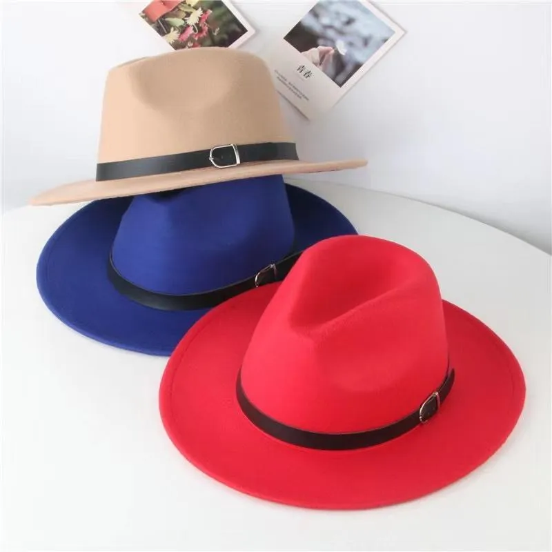 Factory INS New Fashion Hats Mother And Me Elegant Solid Adults Fedora Hat Band Flat Brim Jazz Hats Kids Panama Caps