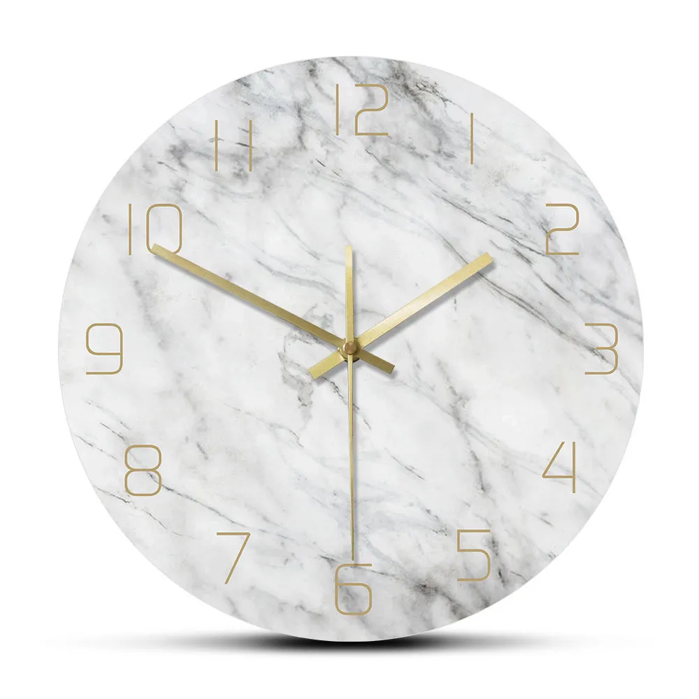 Кварцевые аналоговые тихие мраморные настенные часы 3D шикарный белый мрамор печати Современные круглые настенные часы Nordic творчество домашнего декора мода LJ200827