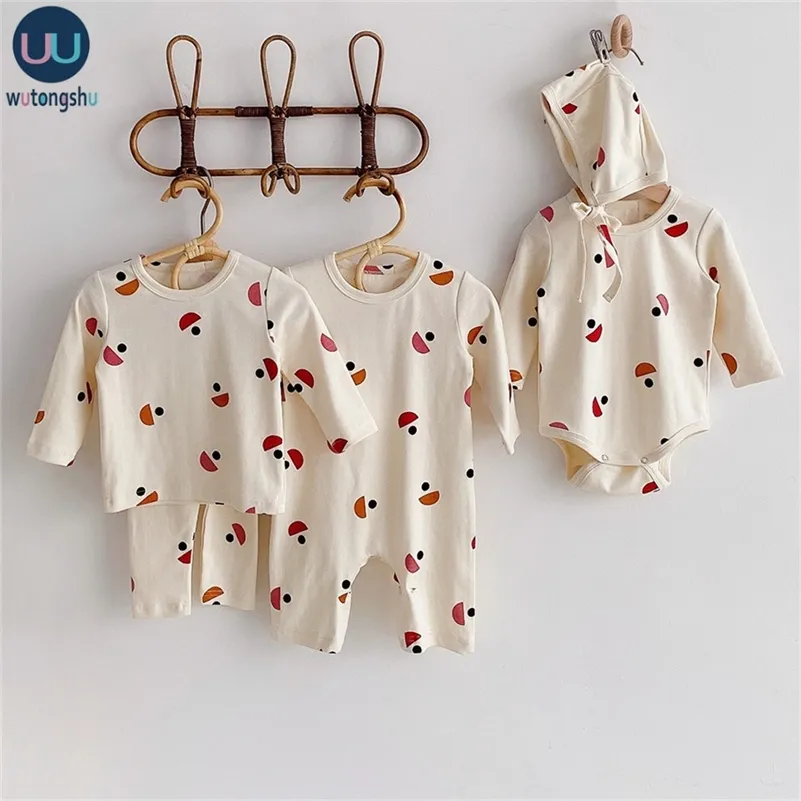 2 stks pasgeboren baby meisje jongens kleding sets herfst winter lange mouw t-shirt + broek + rompertjes baby pyjama baby kleding outfits LJ201221