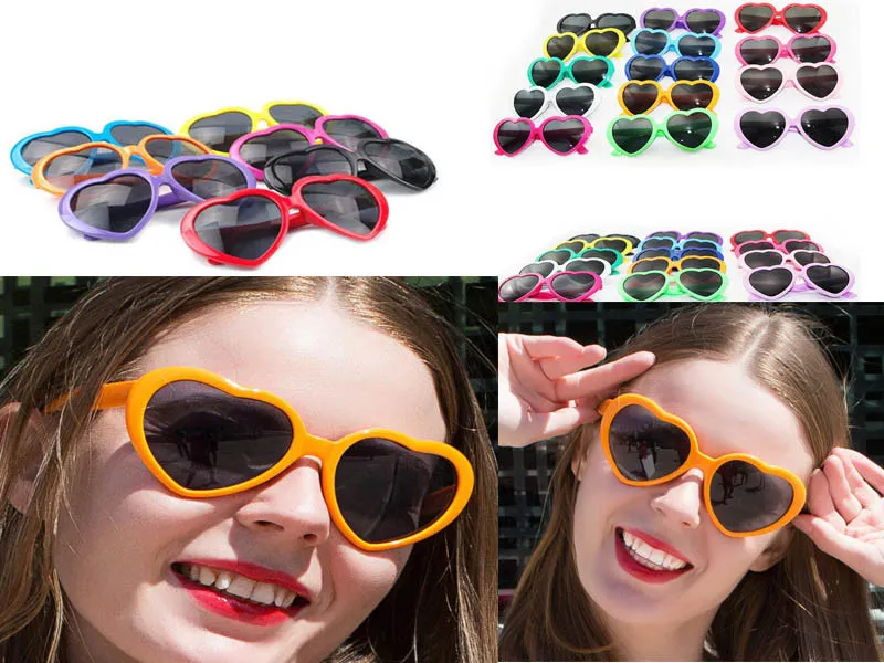 Fashion Love Heart Shape Lunettes de soleil multicolores Lunettes de fête en plastique Cadre UV400 Lunettes de soleil bon marché