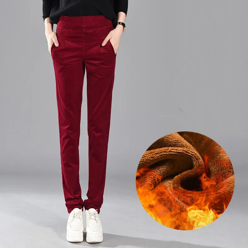 2020 Autumn Winter Corduroy Pants High Waist Long Burgundy