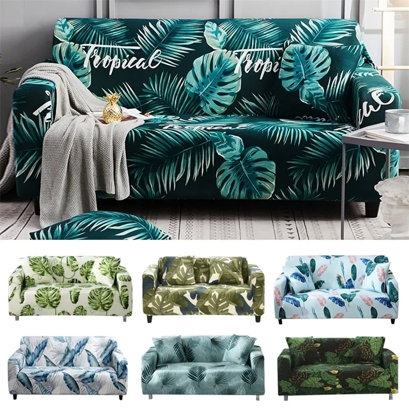 Tropische bladeren Elastische Sofa Cover Stretch Couch Slipcover Woonkamer Sectional Case Sofa Meubels Protector 1/2/3/4 Seater LJ201216