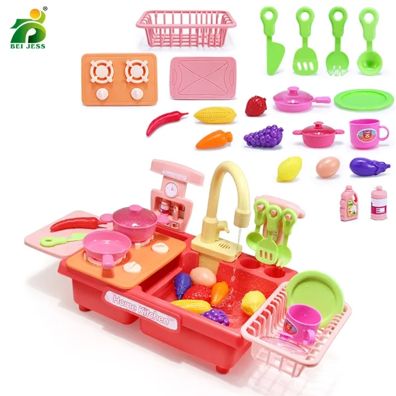 17-22 pcs Kids Cozinha Dishwash Toy Set Meninas Jogos Miniatura Alimentos Legumes Cozinhar Cozinha Educacional Cozinha Brinquedos Para Crianças LJ201007