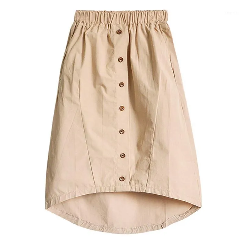Jupes 8 à 16 ans pour enfants adolescents filles d'été solide kaki kaki asymétrique coton occasionnel jupe enfant bouton de mode deux poche