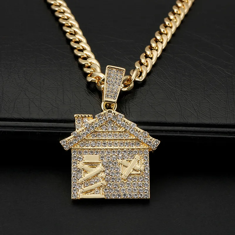 Bling Savage Hip Hop Bando Trap House Necklace With Tennis Chain And Ice Out Link Chain Mens Gold Pendant For Men Jewelry C0219 From Bailixi08 6.12 DHgate.Com