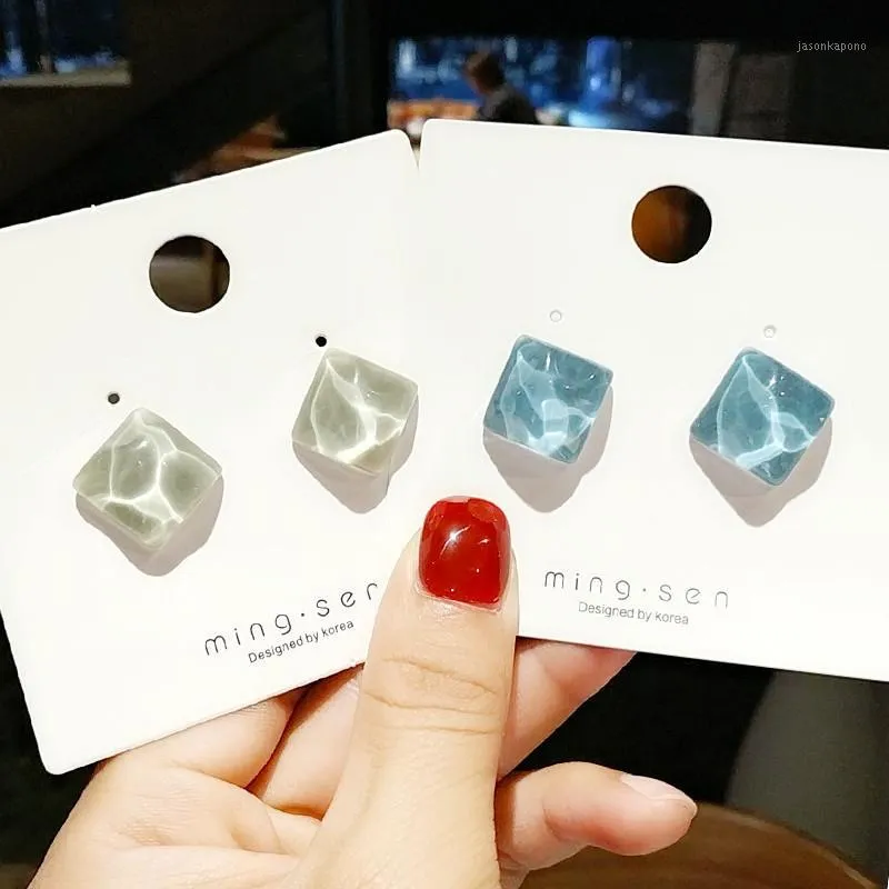 Stud Square Resin Women Earrings Korean Cute Candy Color Chic Earing Fashion Jewelry Girls Accesorios Pendientes Mujer Moda 20211