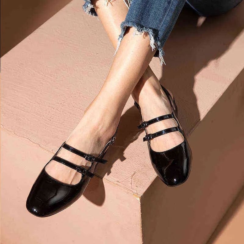 Women s Mary Janes De Charol Flat Shoes Heel Buckle Square Toe Cap Light Jk Handmade 2 9