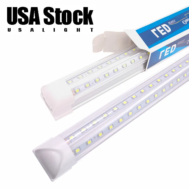 4ft Led Tubes T8 Integrated 8ft V-Shaped Tulbs Double Sides SMD2835 Led Fluorescent Lights 100-277V Stock In US