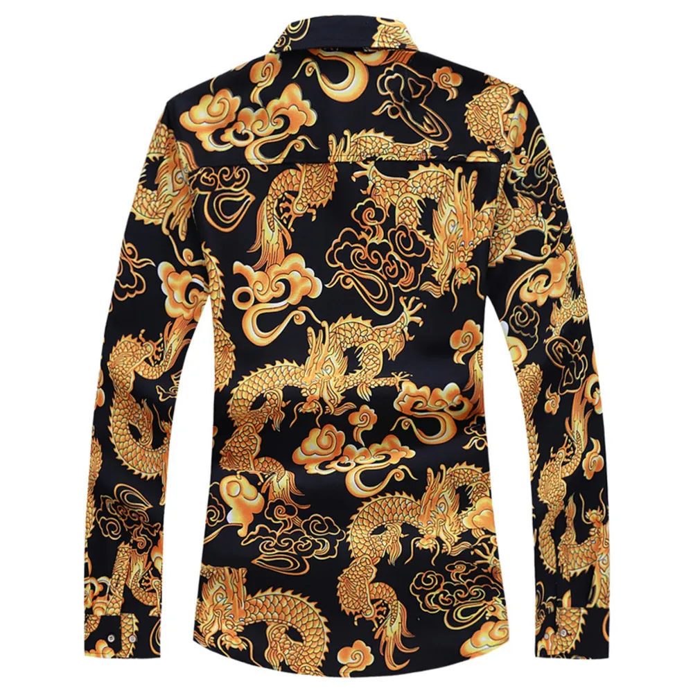 Ropa de otoño primavera 2020, camisa de dragón chino, blusa de manga larga para hombre, talla grande 6XL 7XL, estampado informal de playa hawaiana para hombre C1222
