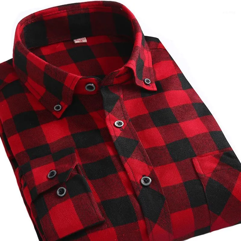 Mäns Casual T Shirts Partihandel - Alimens Plaid Shirt Men Långärmad Högkvalitativ 100 Bomull Slim Fit Style Button Down Flannel For Men1