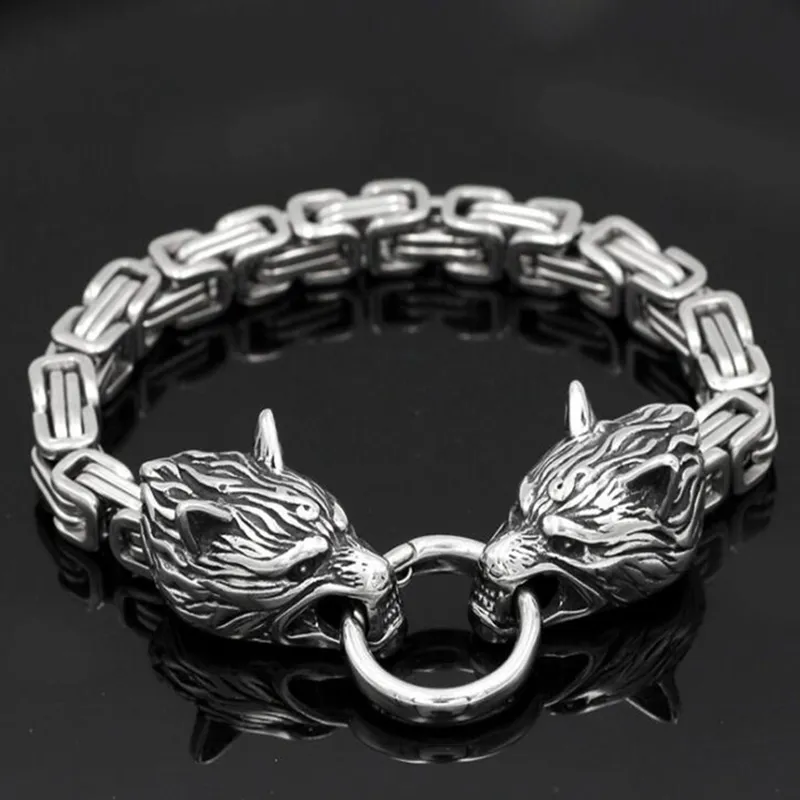 Bracelet Viking tête de loup pour hommes, chaîne de poignet, bijoux de Style Vintage, Talisman