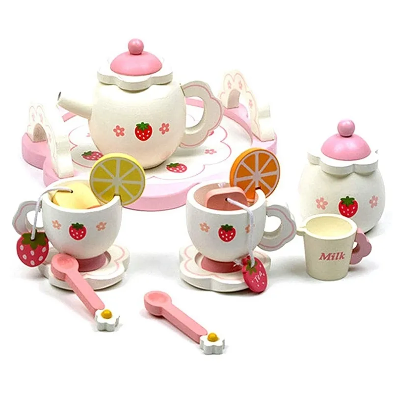 Wooden Mini Childrens Tea Set Plastic For Kids Pretend Play